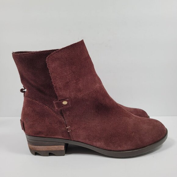 Sorel Farah Shoes - Sorel Farah Women's Short Suede Burgundy Waterproof Booties NL2682-628 US Size 9